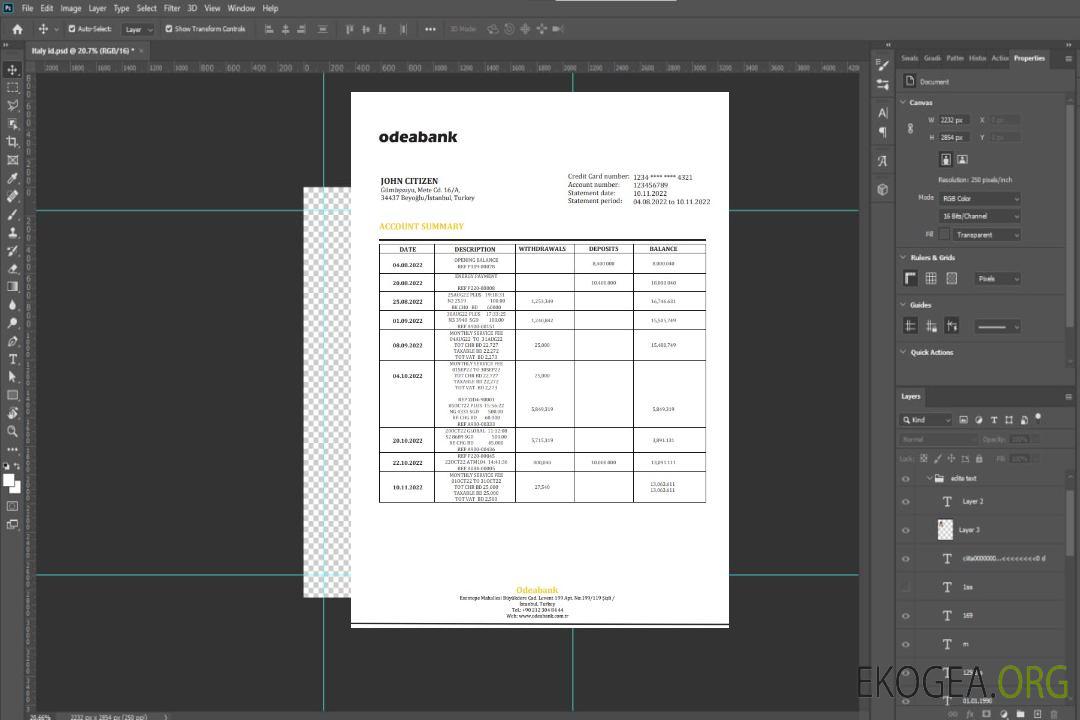 Relevé bancaire Turquie Odeabank template Relevé bancaire Turquie Odeabank template